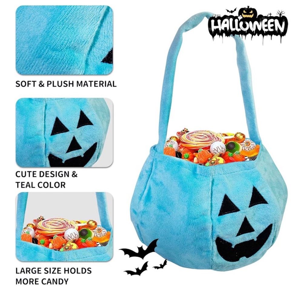 Halloween Teal Pumpkin Reusable Fabric Trick or Treat Buckets -
